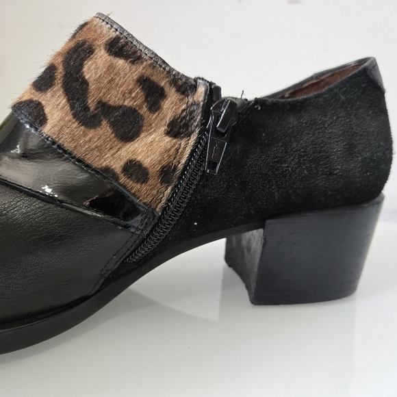 HISPANITAS Leather/Patent Leather/ Fur Black/Leopard Print Block Heel Shoes.40 - Picture 6 of 12
